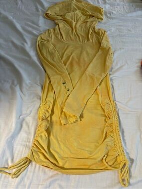Yellow Hooded Ruched-Side Women's Dress